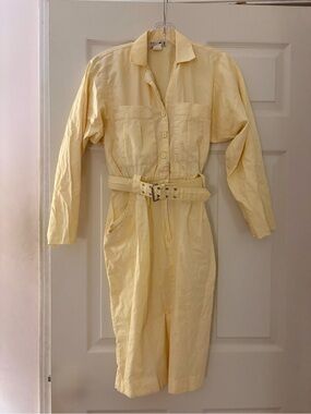 Yellow & white striped midi dress with belt size adult 4